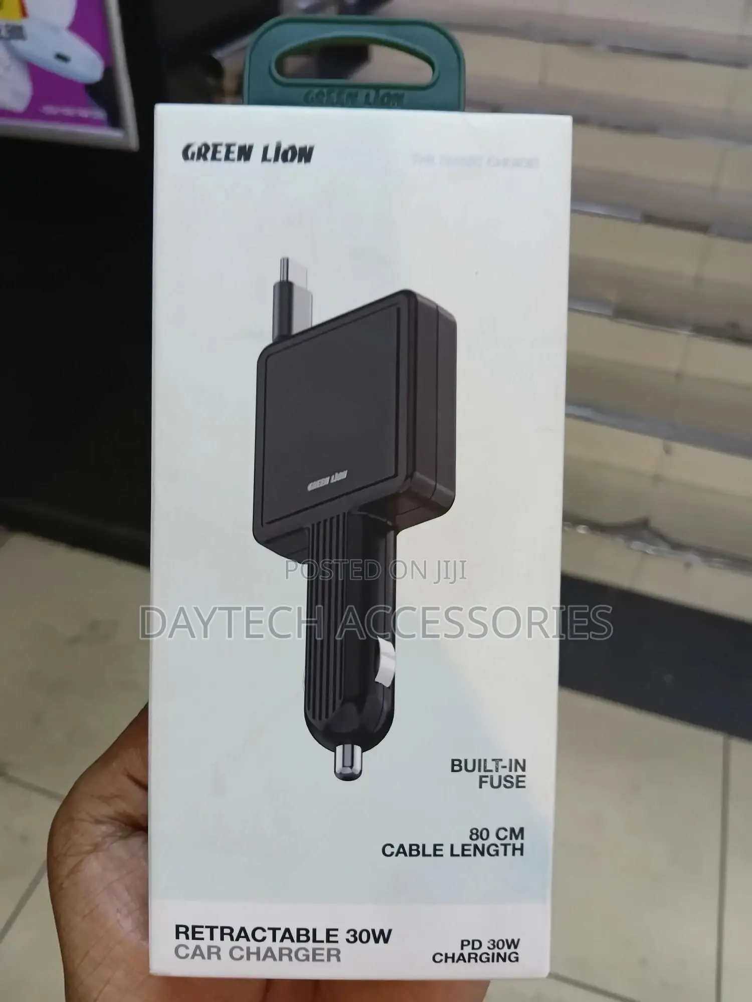 Green Lion Pd 30w With Type-C Retractable Car Charger.