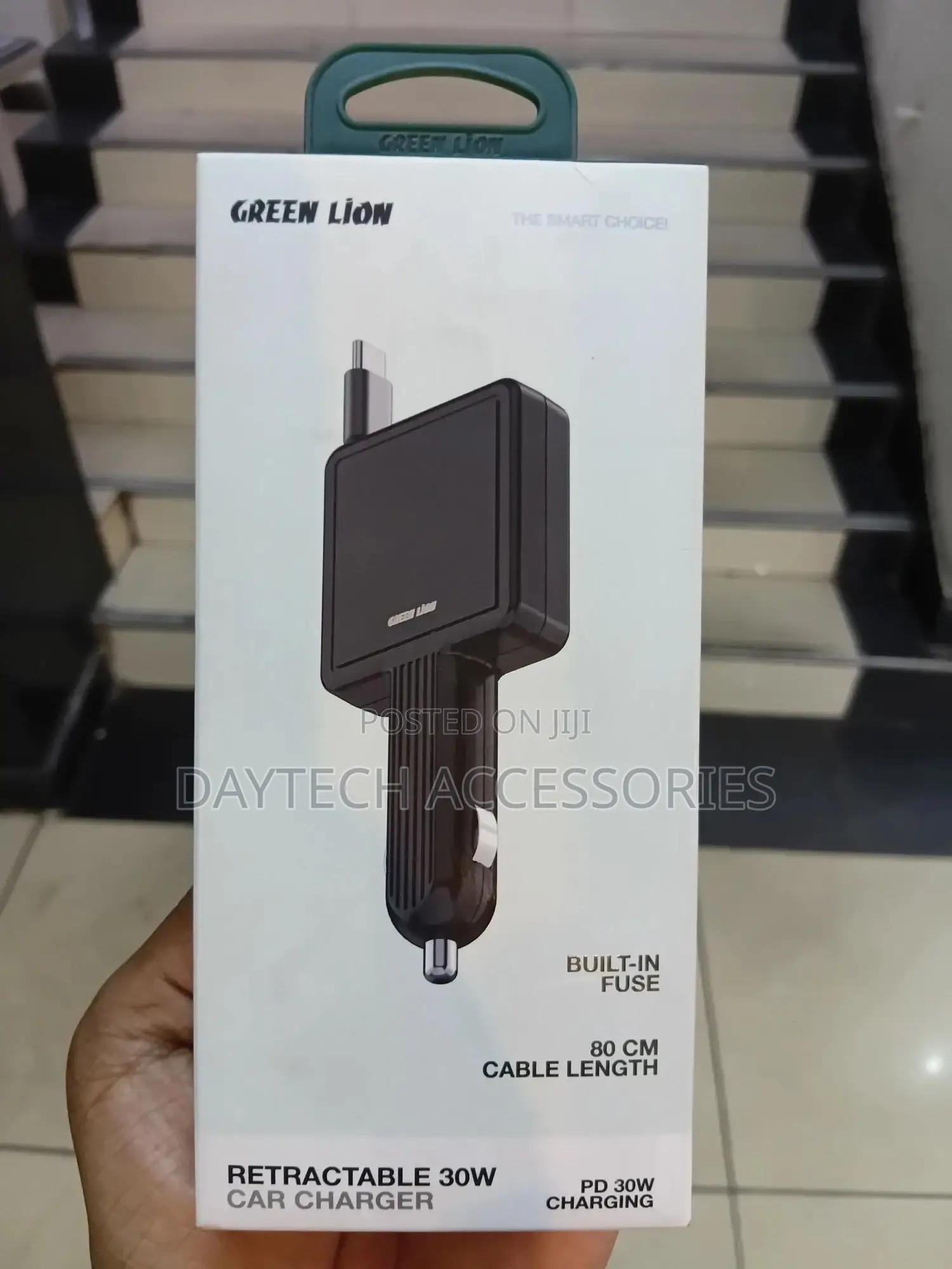 Green Lion Pd 30w With Type-C Retractable Car Charger.