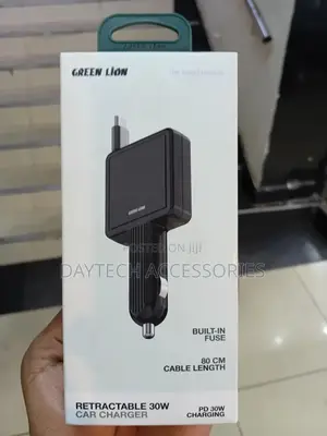 Green Lion Pd 30w Car Charger Retractable Telescopic Type-C Cable.