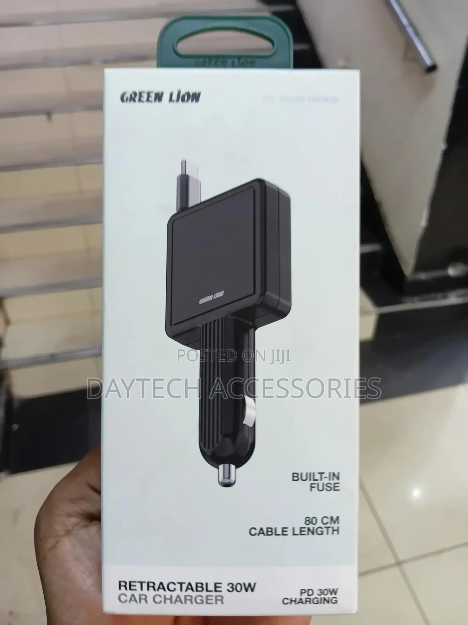Green Lion Pd 30w Telescopic Car Charger, 80cm Usb-c Built-in Cable