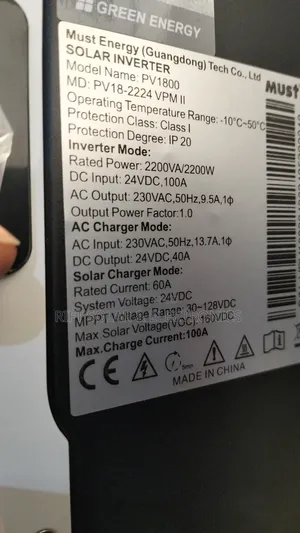 2.2kva - 24v Must Hybrid Inverter 60a MPPT - 160 Voc