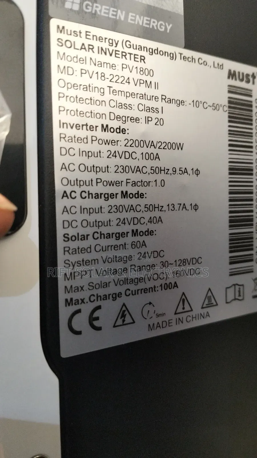 2.2kva - 24v Must Hybrid Inverter 60a MPPT - 160 Voc
