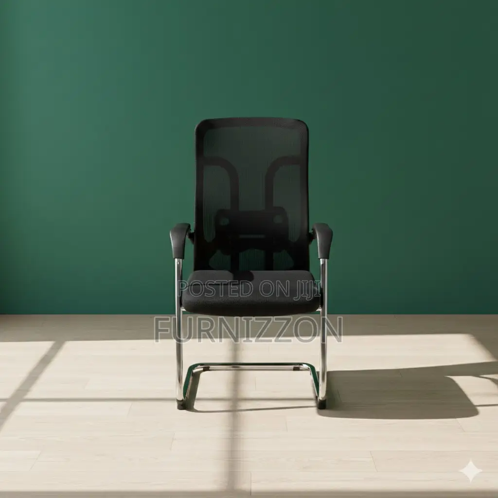 Modern Black Mesh Sled Base Reception Chair