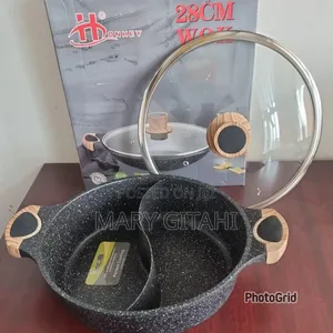 Single Piece 28cm Honhey Wok Granite Partitioned Cooking Pot