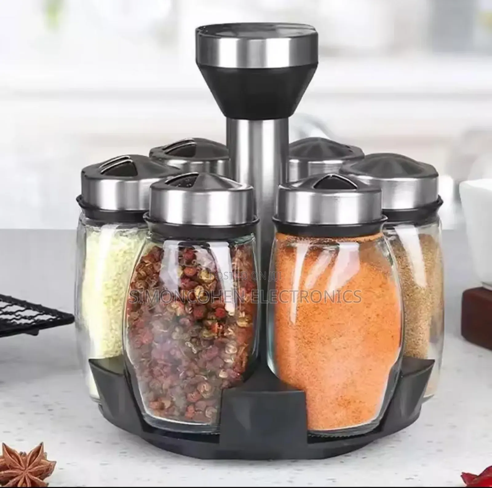 7 In 1 Kitchen Rotating Spice Bottle Set With Metallic Lid
