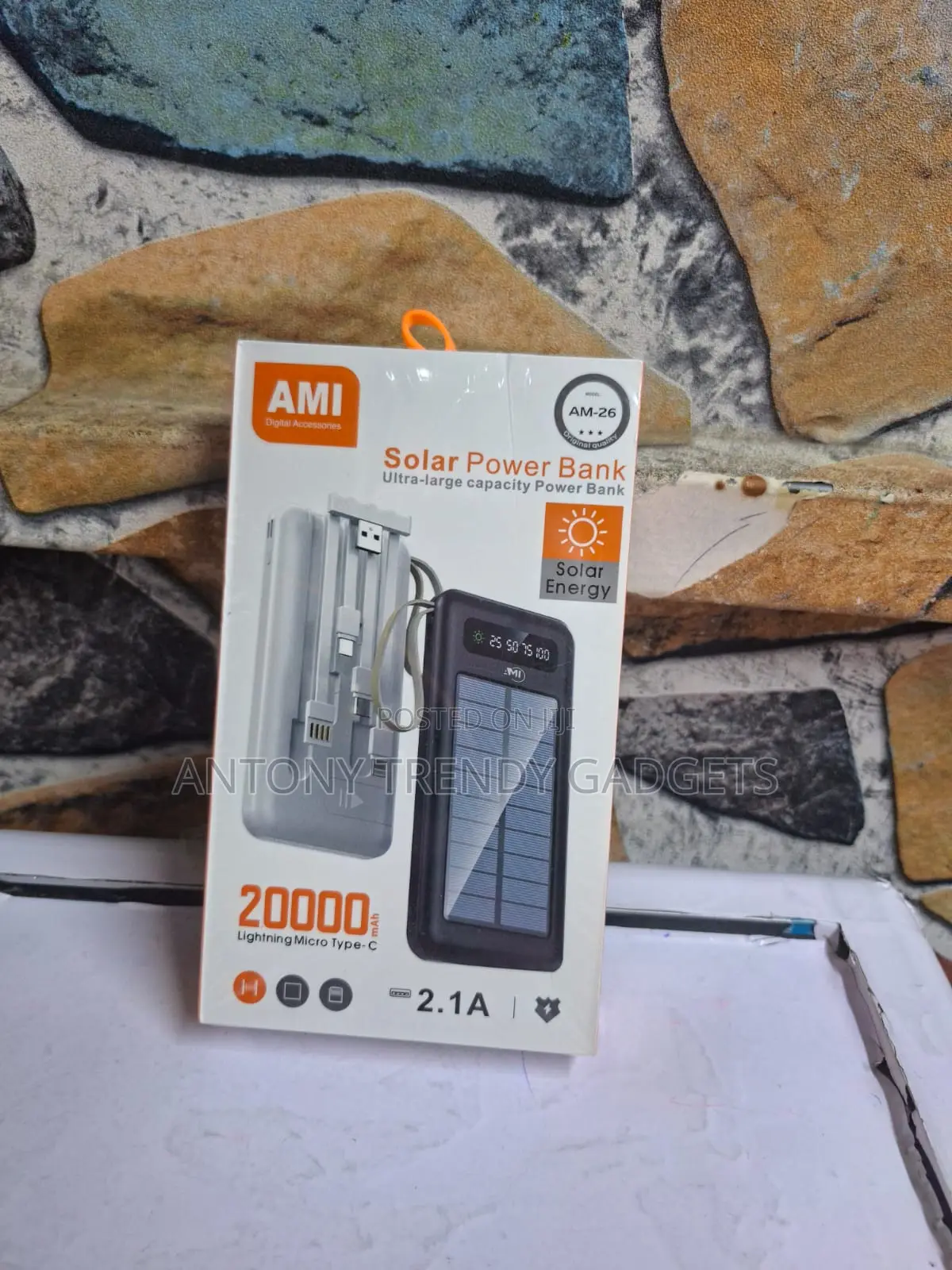 Ami Am-26 Solar Power Bank 20000mah Fast Charge Portable