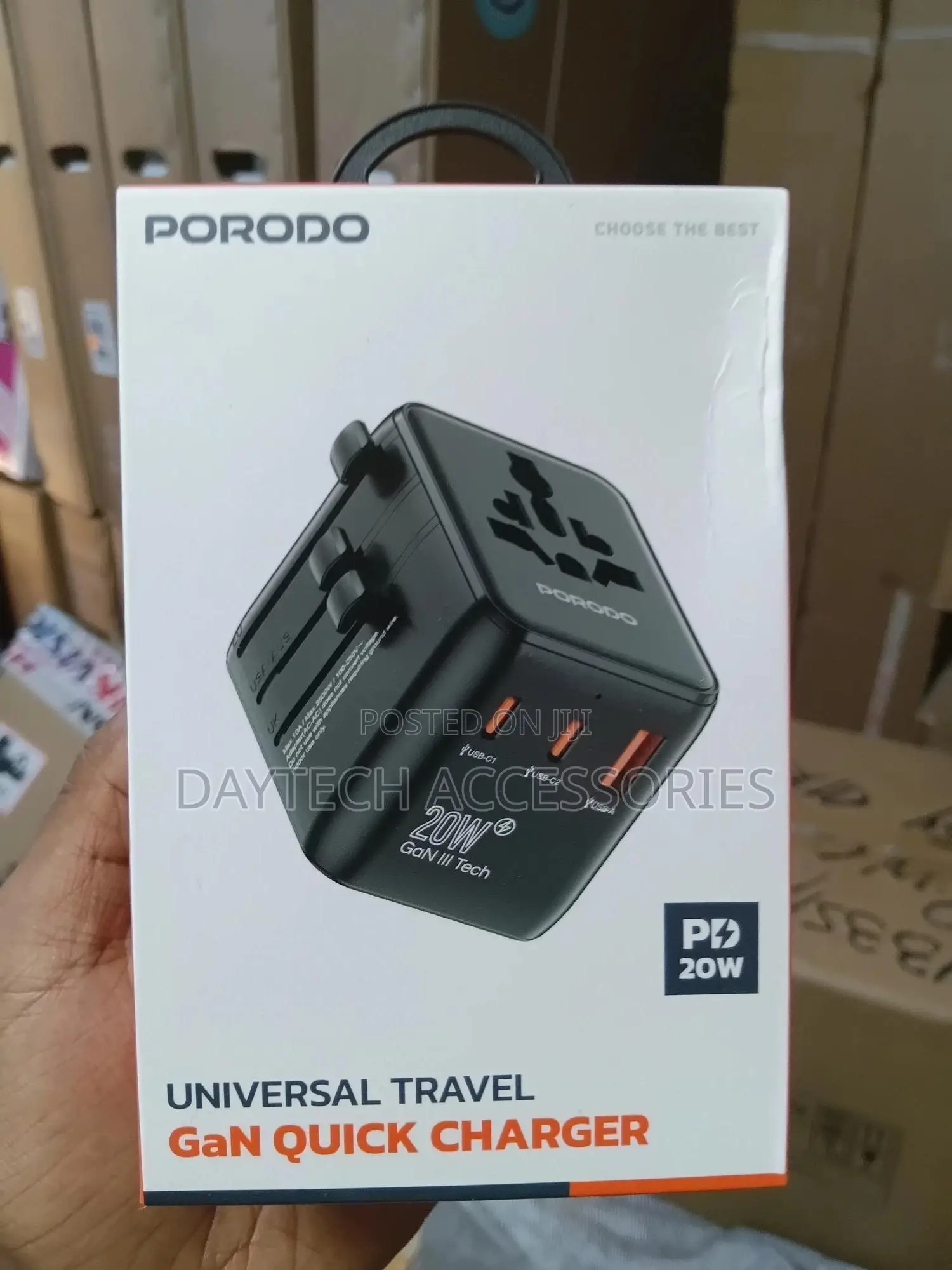 Porodo Universal Travel Gan Quick Charger, 2 Usb-C 1 Usb-a Ports