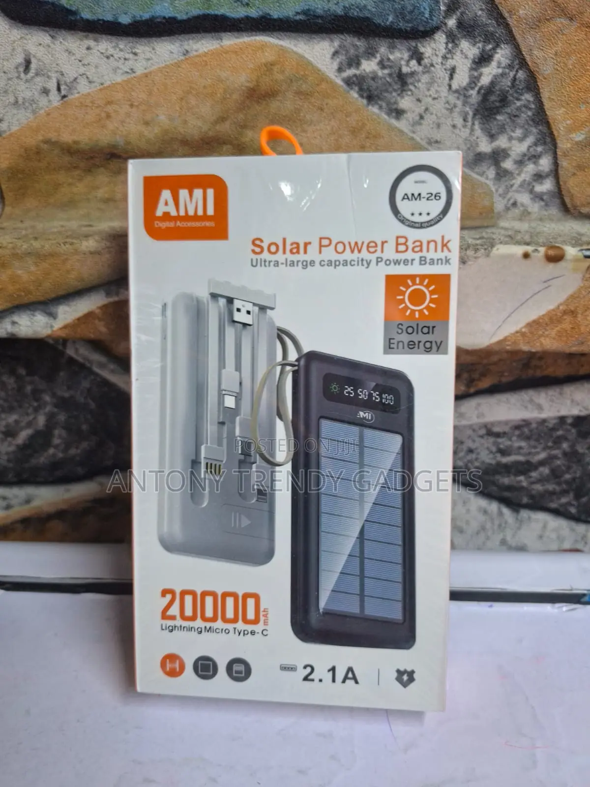 Ami Am-26 Solar Charging Power Bank for Phones Tablets