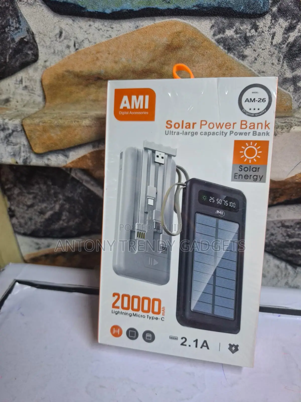 Ami Am-26 Solar Charging Power Bank for Phones Tablets