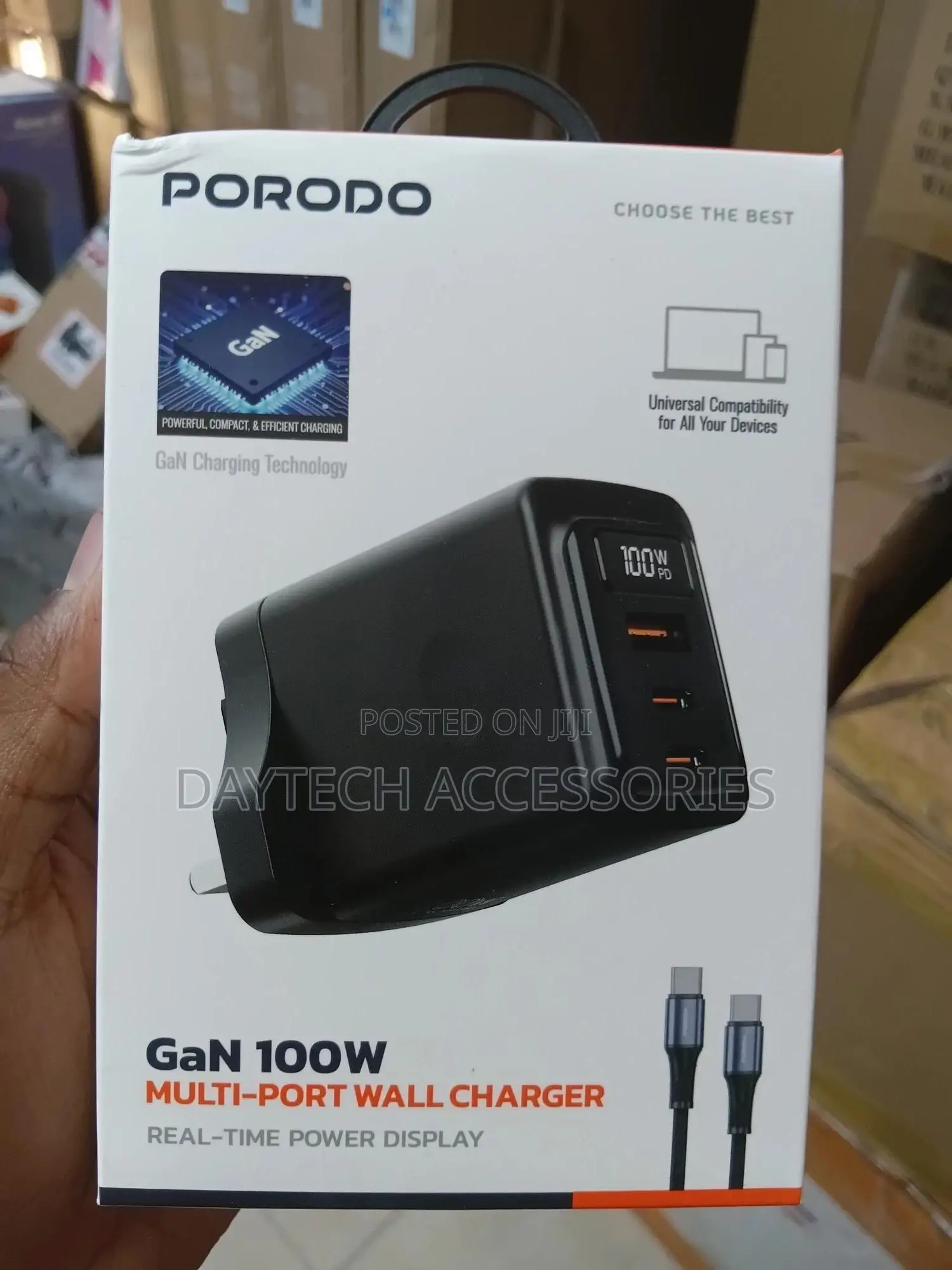Porodo Gan 100w 3 Multi-Ports Wall Charger - Black