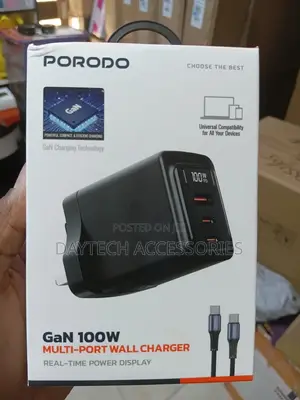 Porodo Gan 100w 3 Multi-Ports Wall Charger - Black