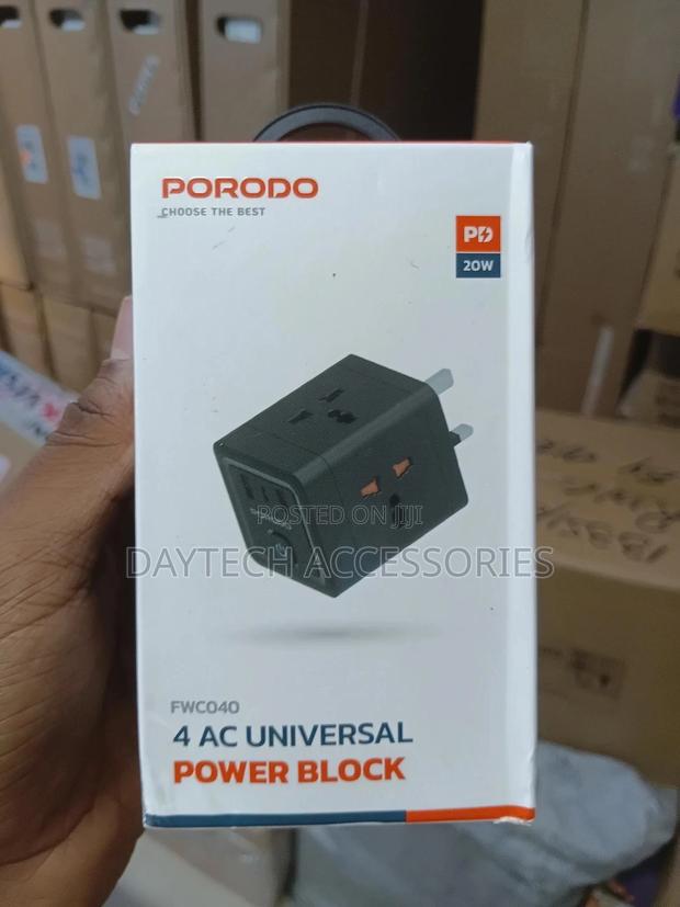Porodo 4 Ac Universal Power Block Pd 20w Fast Charging, 4 Ac Outlets.