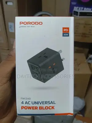 Porodo 4 Ac Universal Power Block Pd 20w Fast Charging, 4 Ac Outlets.