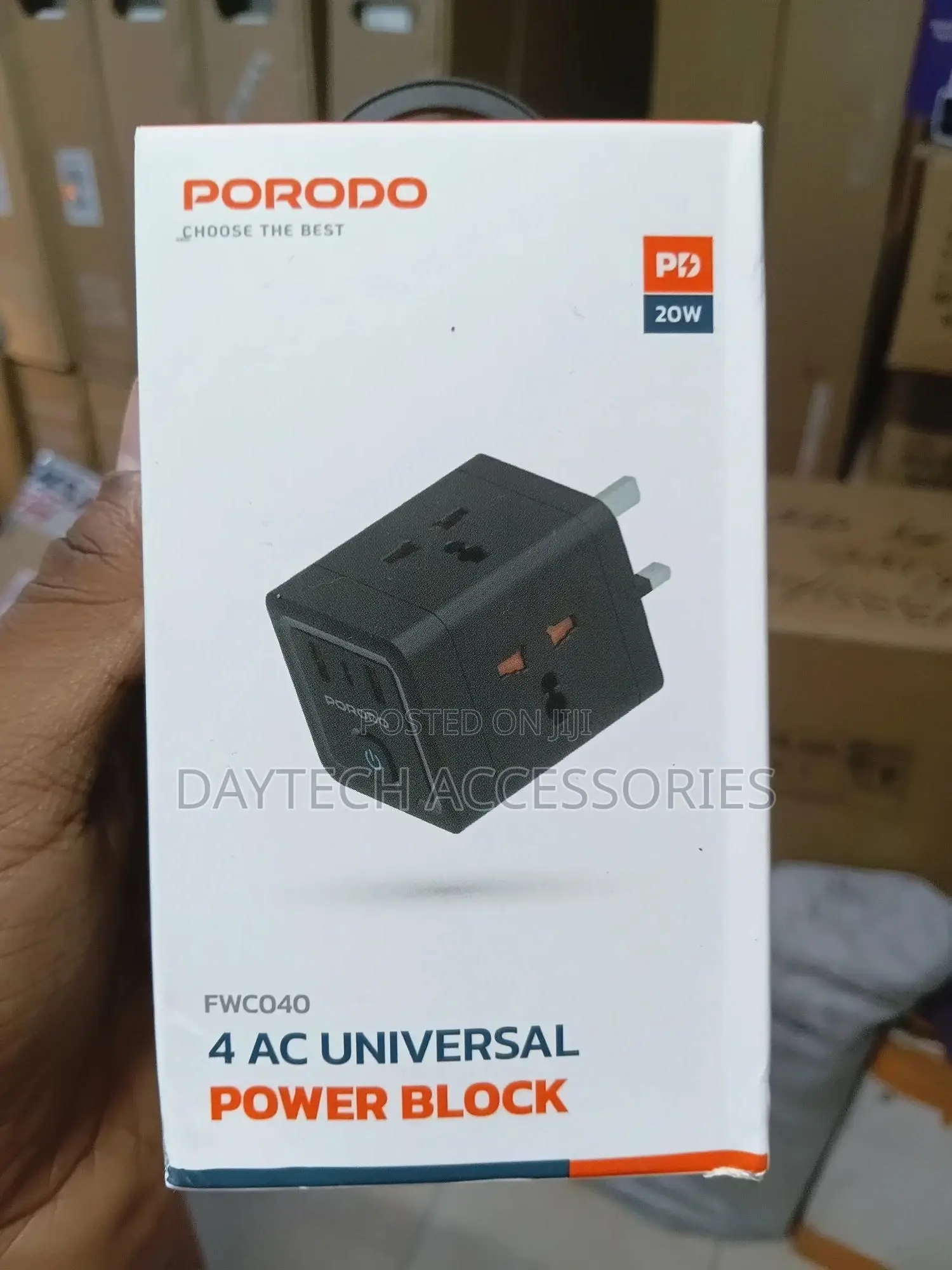 Porodo 4-Ac Universal Power Block Adapter With Usb-C Dual Usb-a Port