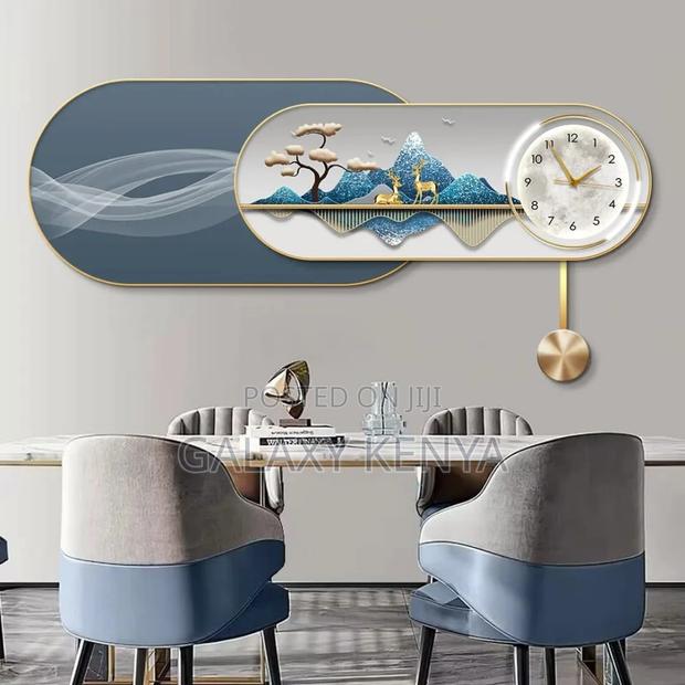 Luxury Abstract Geometric Wall Art Mural With Wall Clock - main view