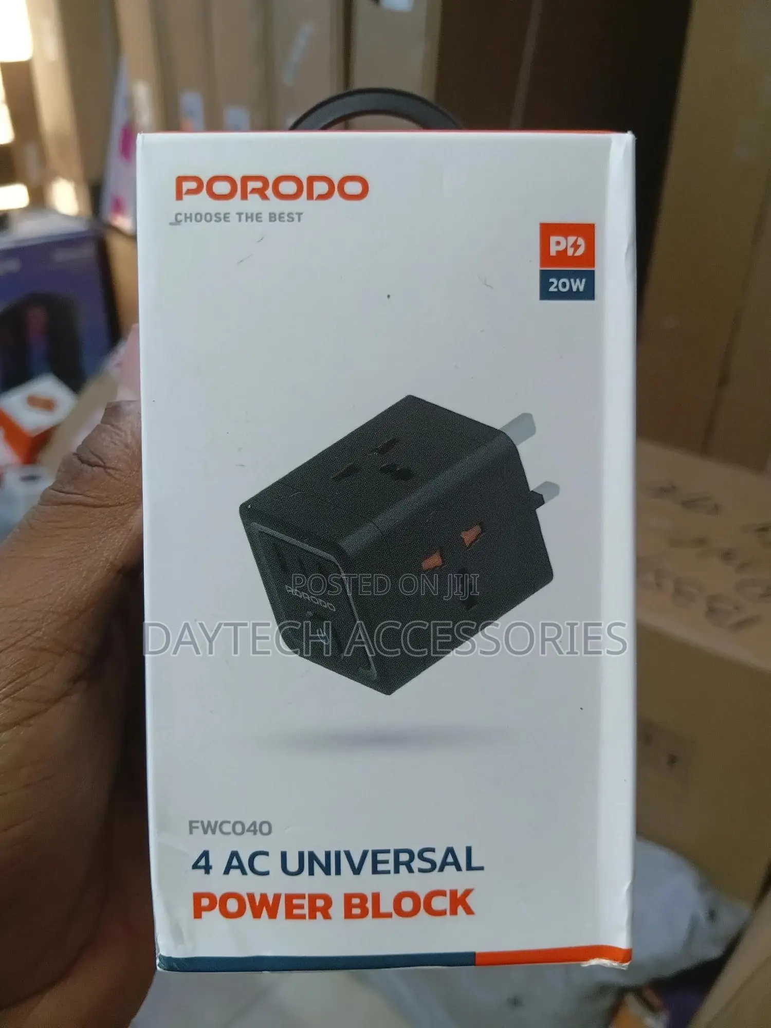 Porodo 4-Ac Universal Power Block Adapter With Usb-C Dual Usb-a Port