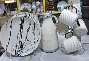 Breakfast Set 6pc Plates 6pc Cups 1pc Jp Flask