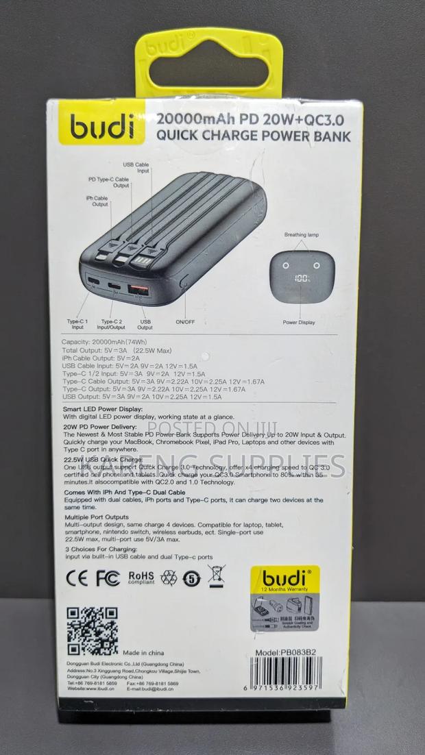 Budi 22.5w Pd 20w+Qc3.0 Power Bank - thumbnail 3
