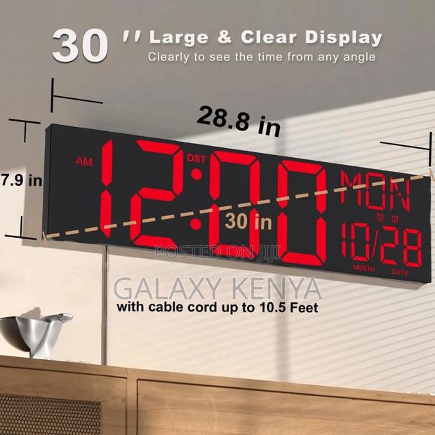 30 Inches Led Digital Alarm Clock With Only One Display Color Red - thumbnail 2