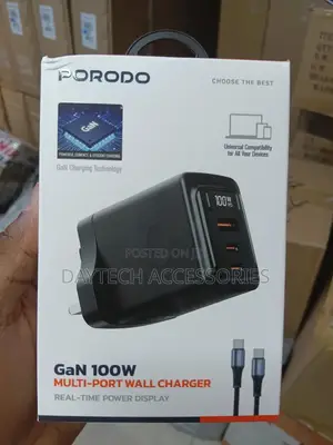 Porodo Gan 100w 3 Multi-Ports Wall Charger - Black