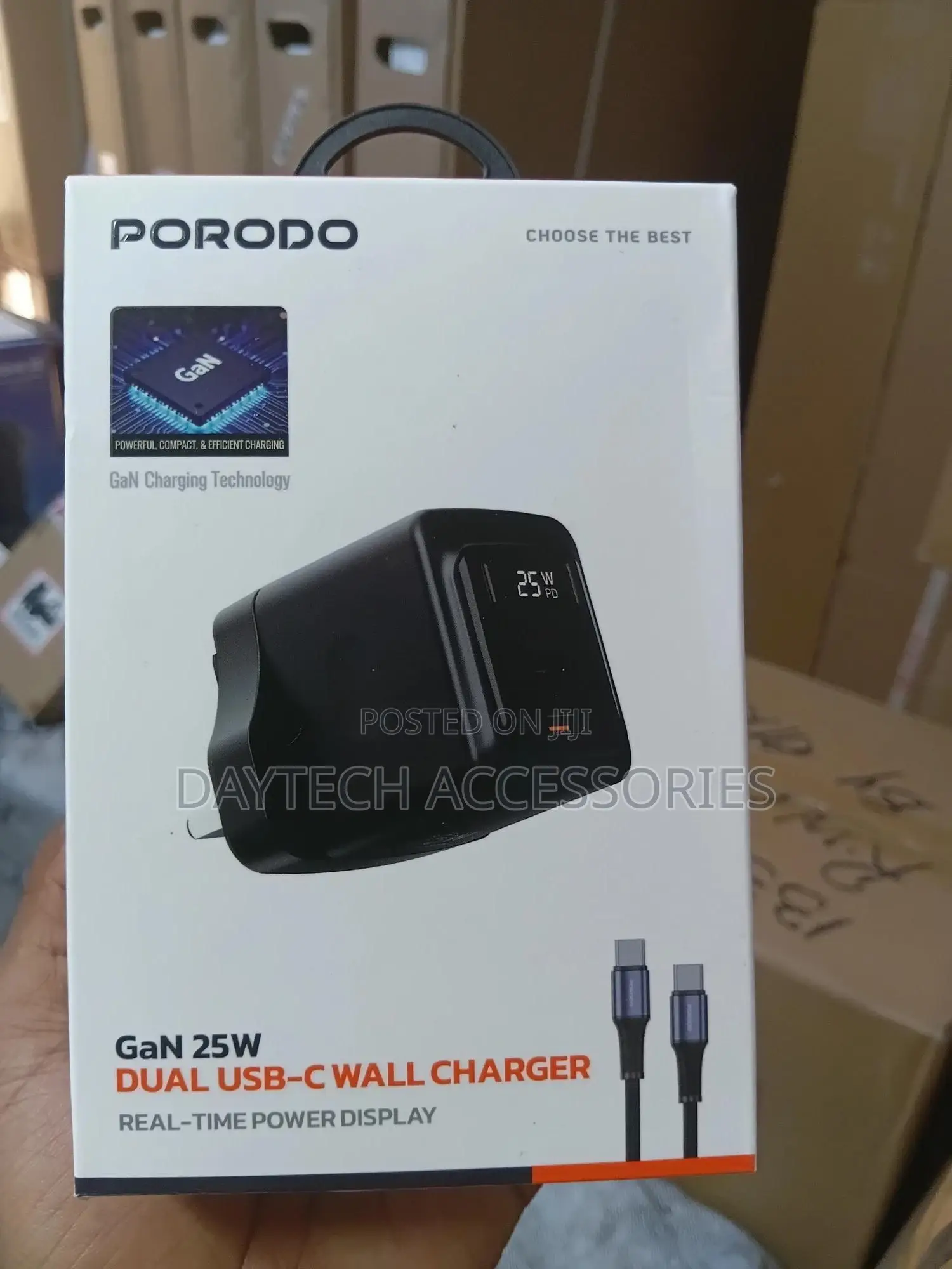 Porodo Gan Wall Charger With Dual Usb-C Ports 25w Power Delivery,