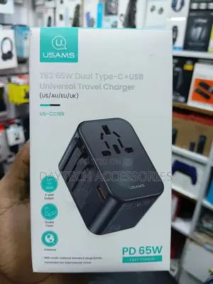 This Is a Usams T62 65w Dual Type-C+Usb Universal Travel Charger.