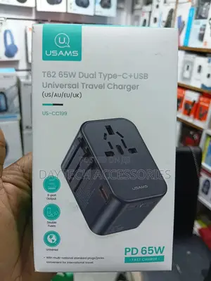 This Is a Usams T62 65w Dual Type-C+Usb Universal Travel Charger.