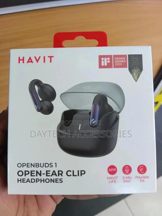 Havit Tw980 Waterproof Open Ear Clip Earbuds - Black - thumbnail 2