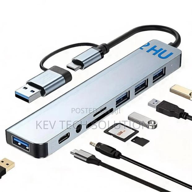 Usb Hub Expander Dock 8 in 1 Usb 3.0 Type-C Adapter Tf Sd Reader