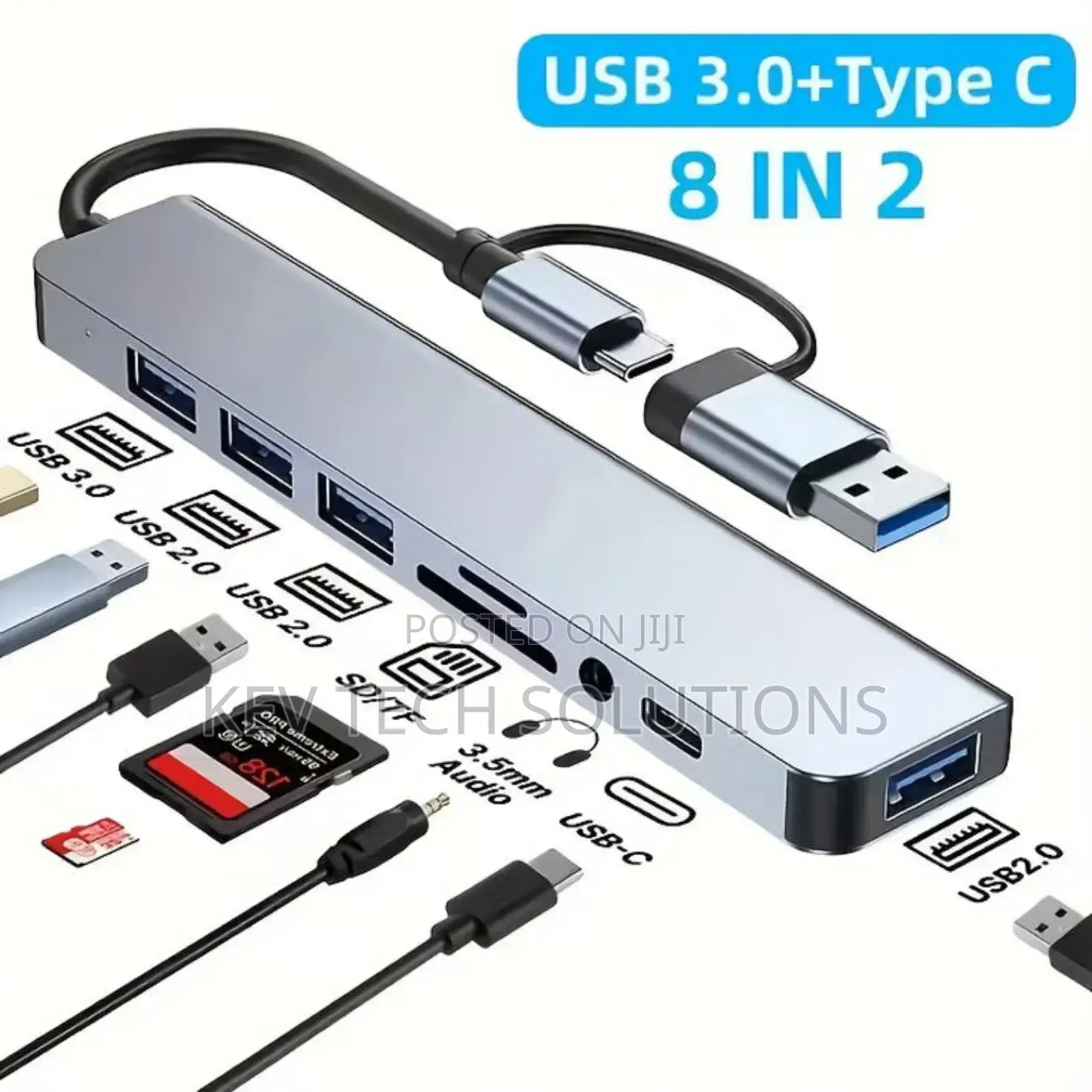 Usb Hub Expander Dock 8 in 1 Usb 3.0 Type-C Adapter Tf Sd Reader