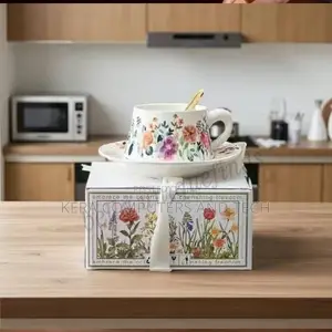 Floral Ceramic Coffee Cup Set Elegant White Orange Design for or Tea