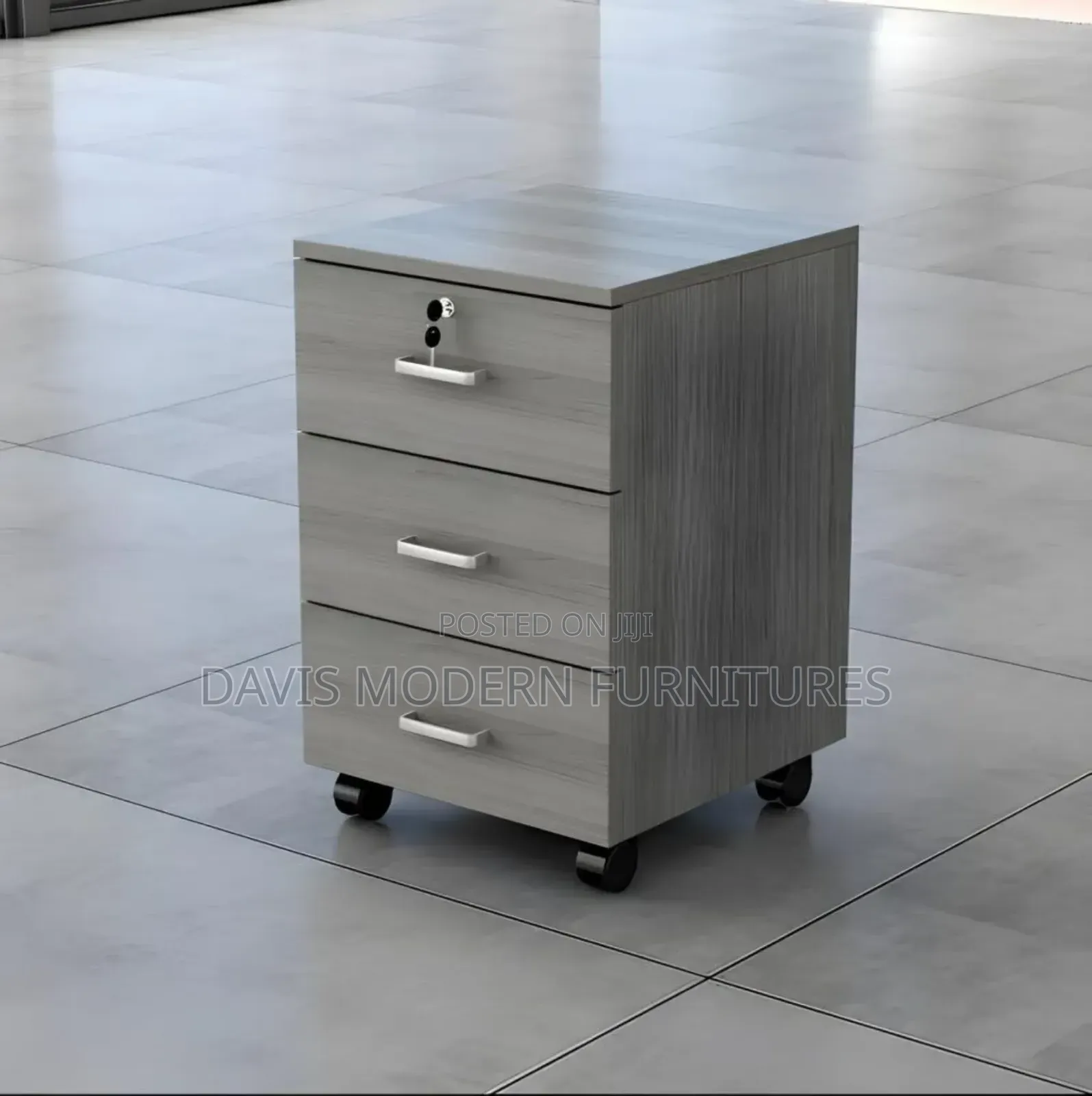 Modern 3-Drawer Mobile Office Pedestal Cabinet With Lock Wheels