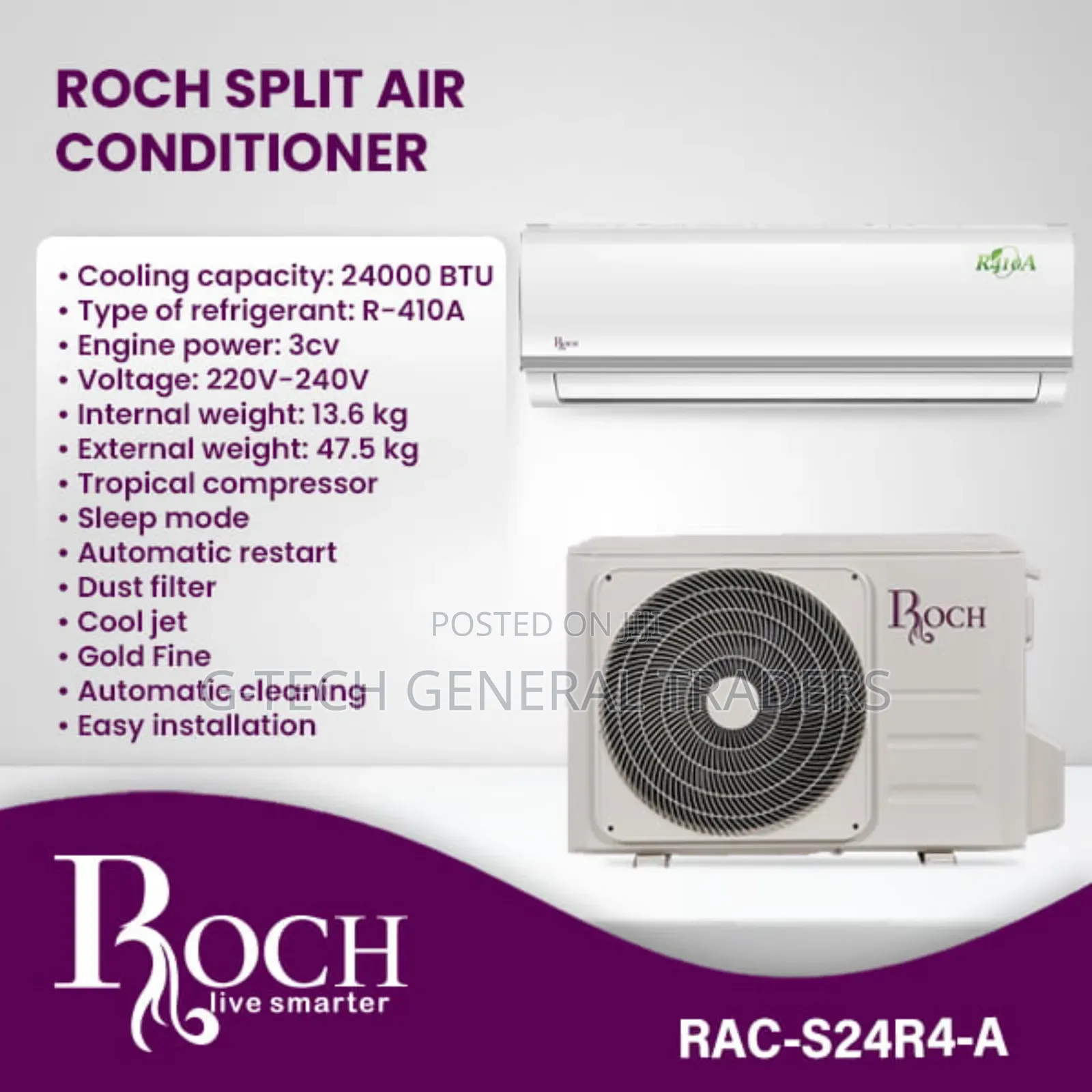 Roch Split Air Conditioner – Rac-s24r4-a (24000 Btu)