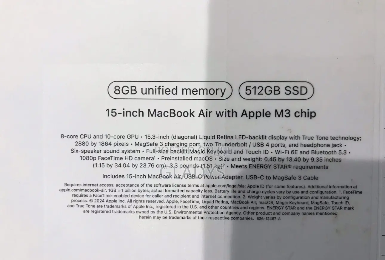 Laptop Apple MacBook Air 2024 M3 15-inch 8GB Apple M3 SSD 512GB