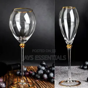 6pcs Long Gold Rim Wine Glasses