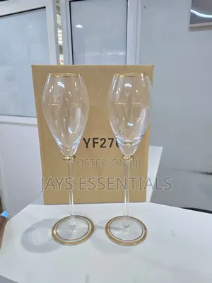 6pcs Long Gold Rim Wine Glasses