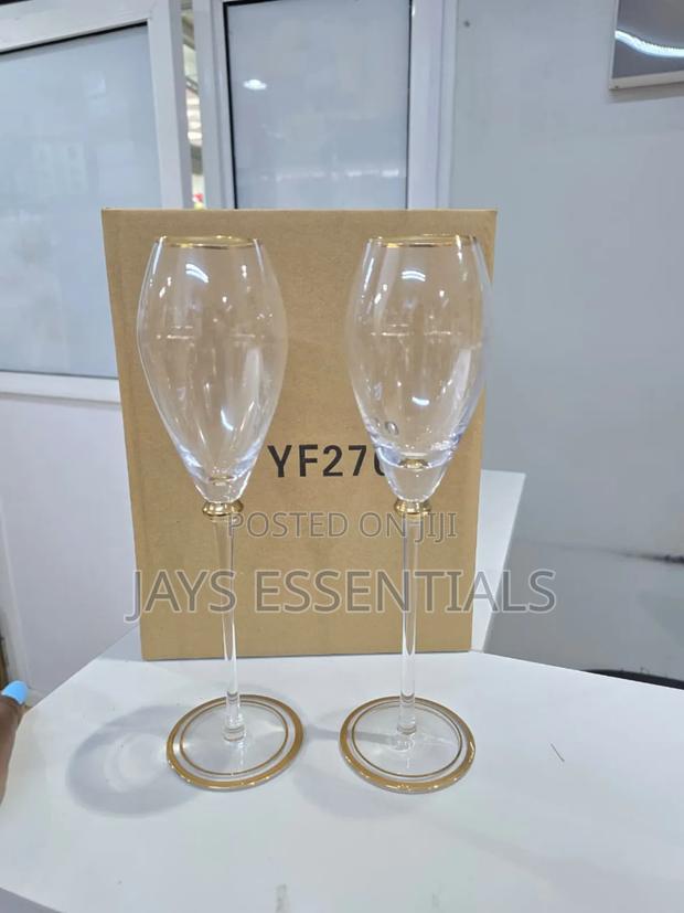 6pcs Long Gold Rim Wine Glasses - thumbnail 3