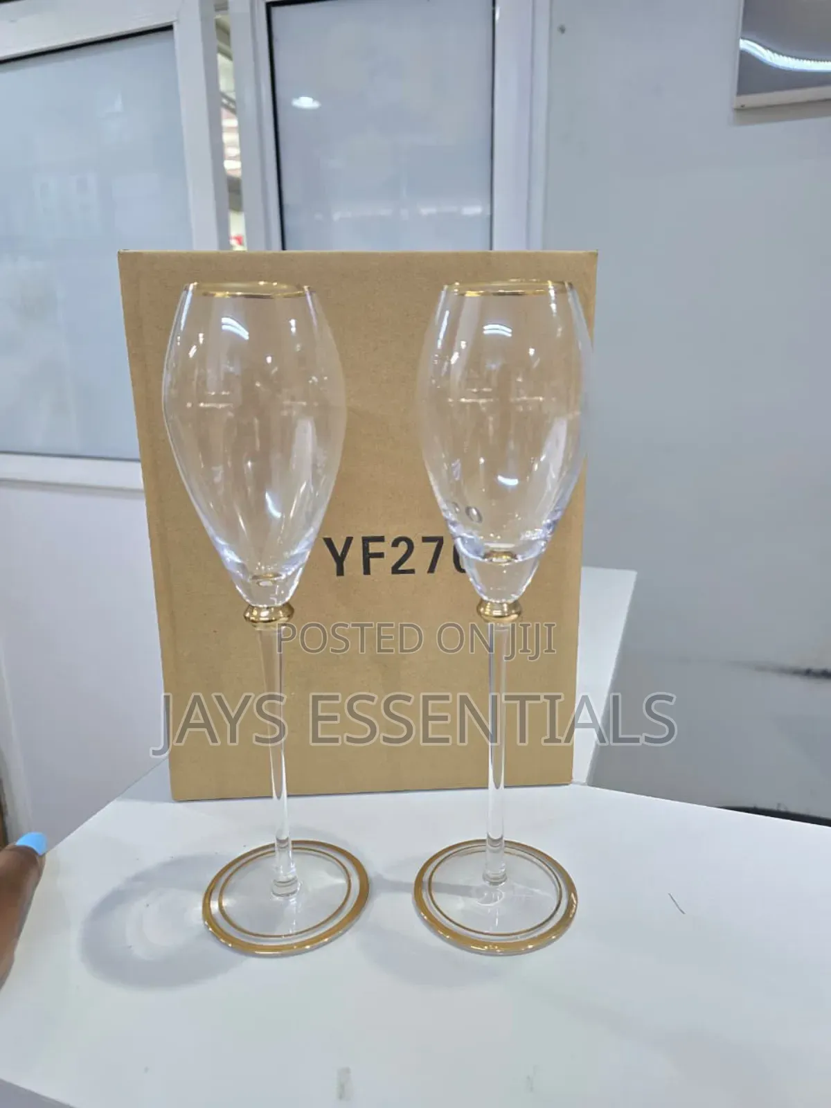 6pcs Long Gold Rim Wine Glasses