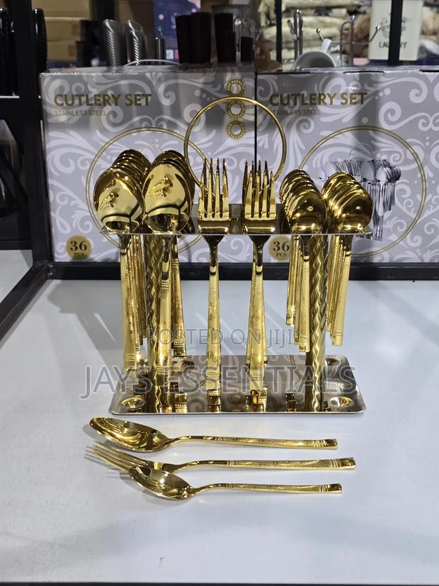 36pcs Gold Cutlery Set With Unique Stand - thumbnail 2