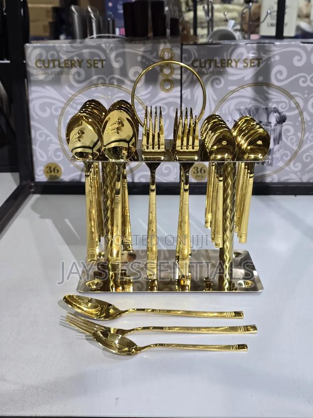 36pcs Gold Cutlery Set With Unique Stand - thumbnail 4