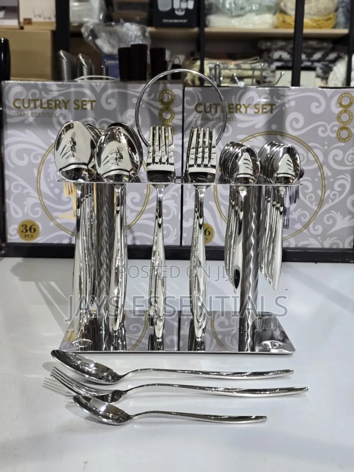 36pcs Silver Cutlery Set With Unique Stand