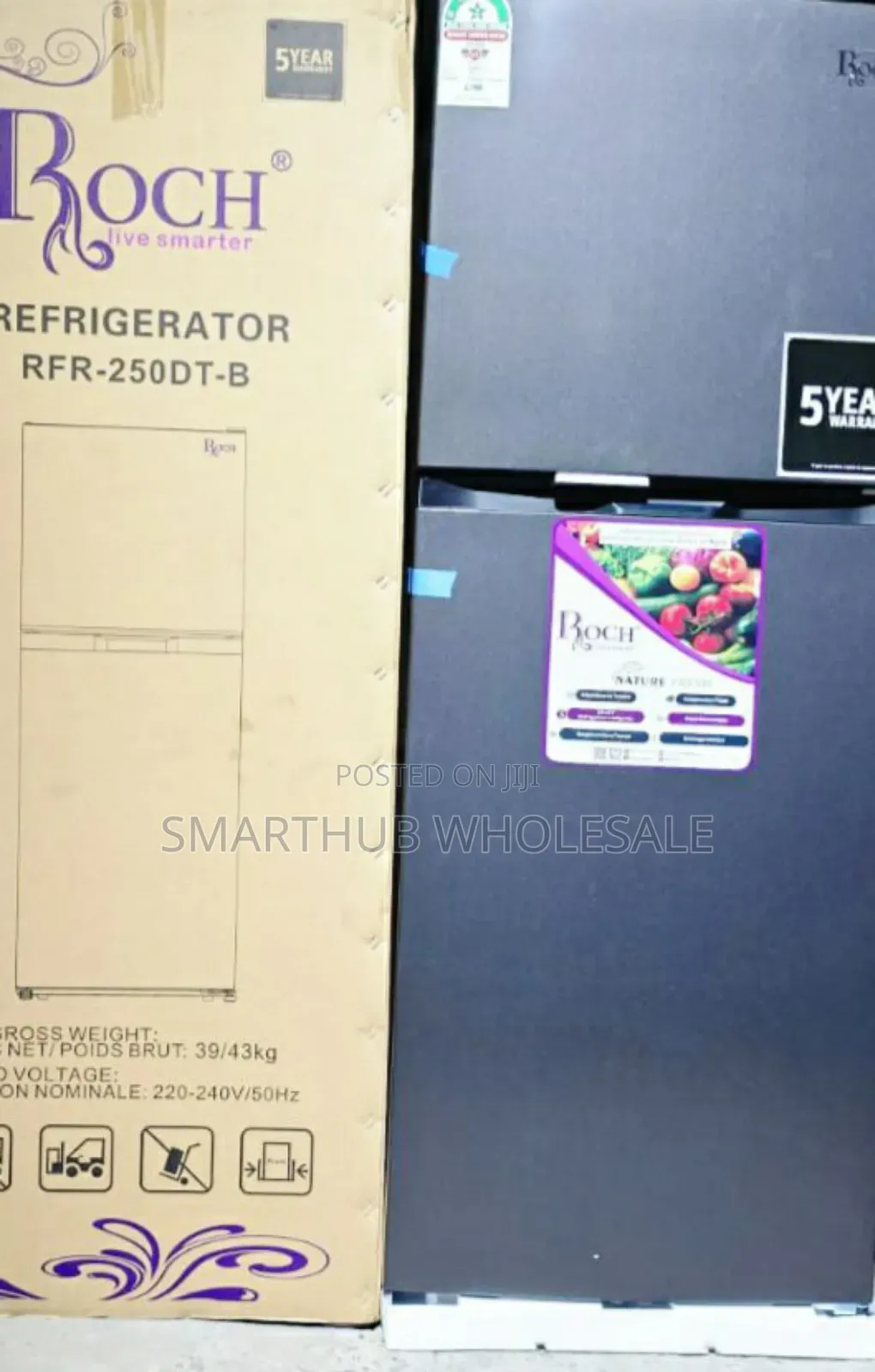 197 Litres Roch RFR-250-Dt-B Double Door No Frost Fridge