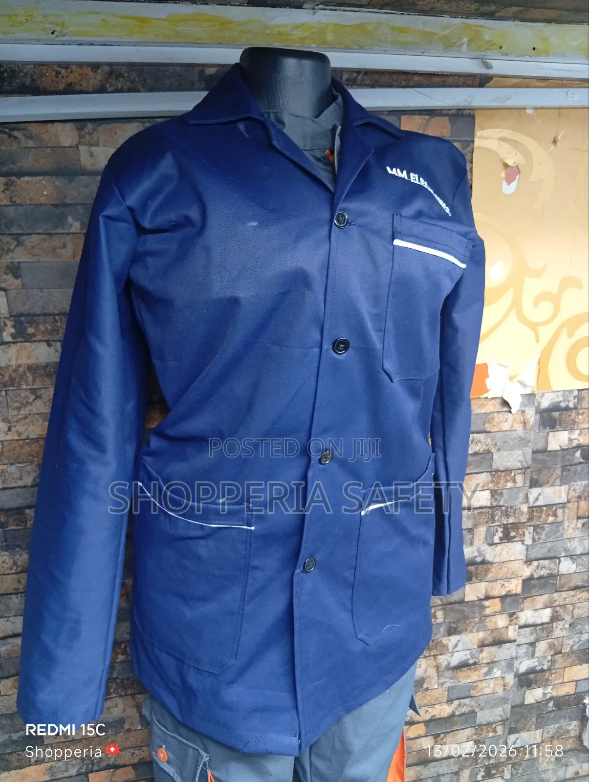 Navy Blue Dustcoat With White Pipping