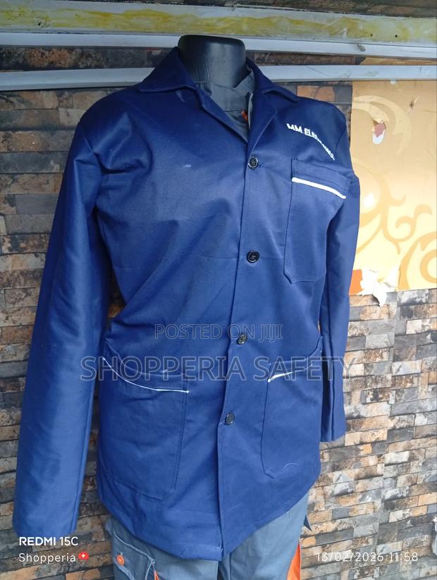Navy Blue Dustcoat With White Pipping