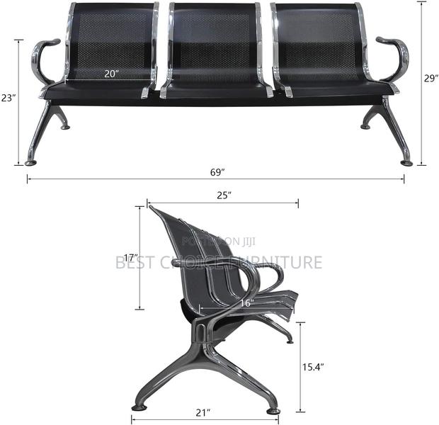 Reception Benches; Black Metal 3-Seater Reception Bench – Non-Padded - thumbnail 7