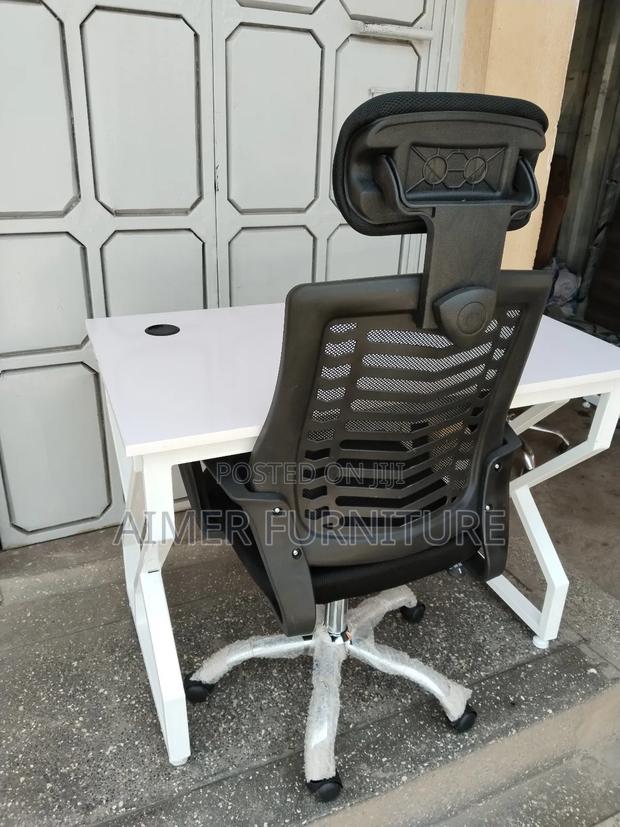 White Office Table And Headrest Chair