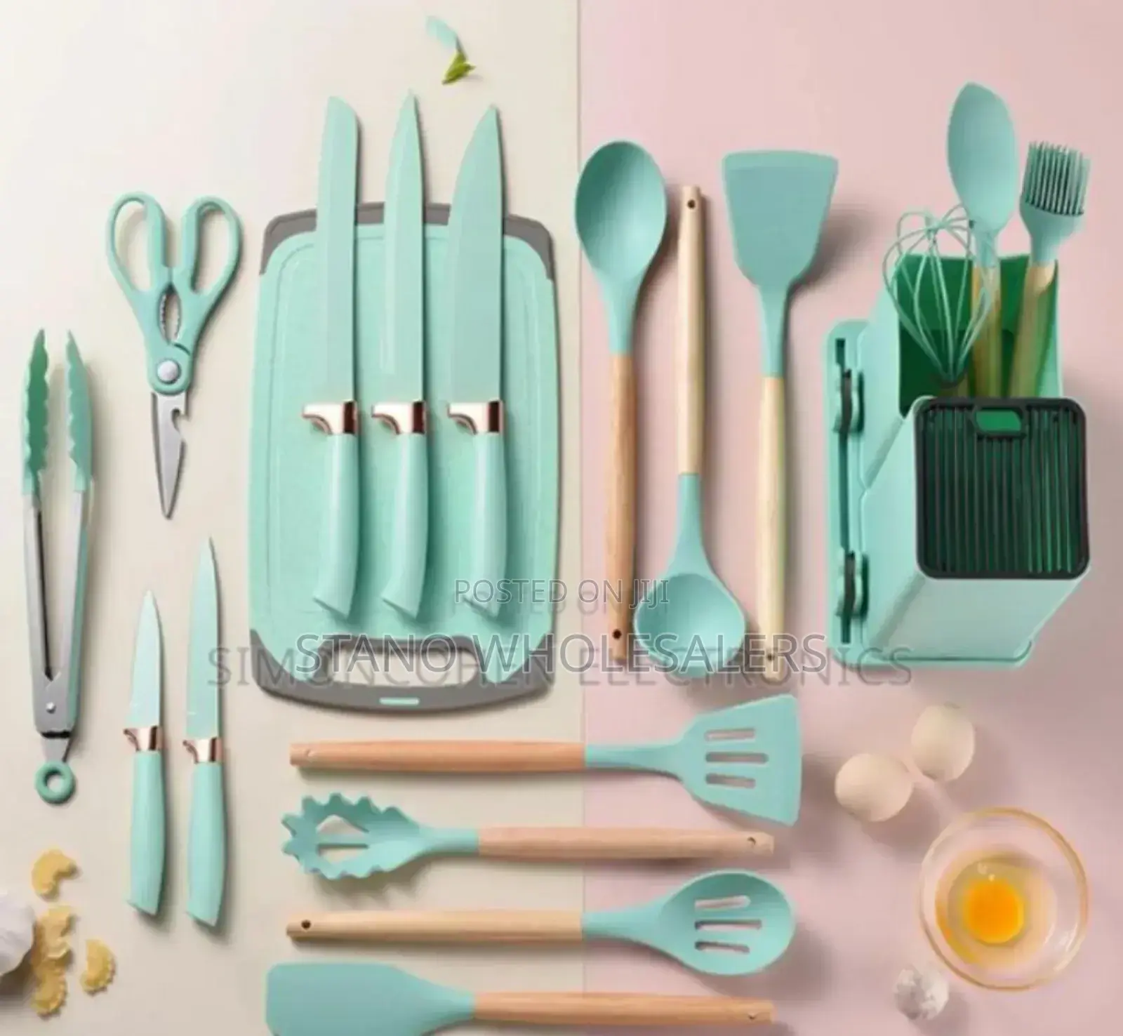 Colour Green-19pcs Silicone Spoons