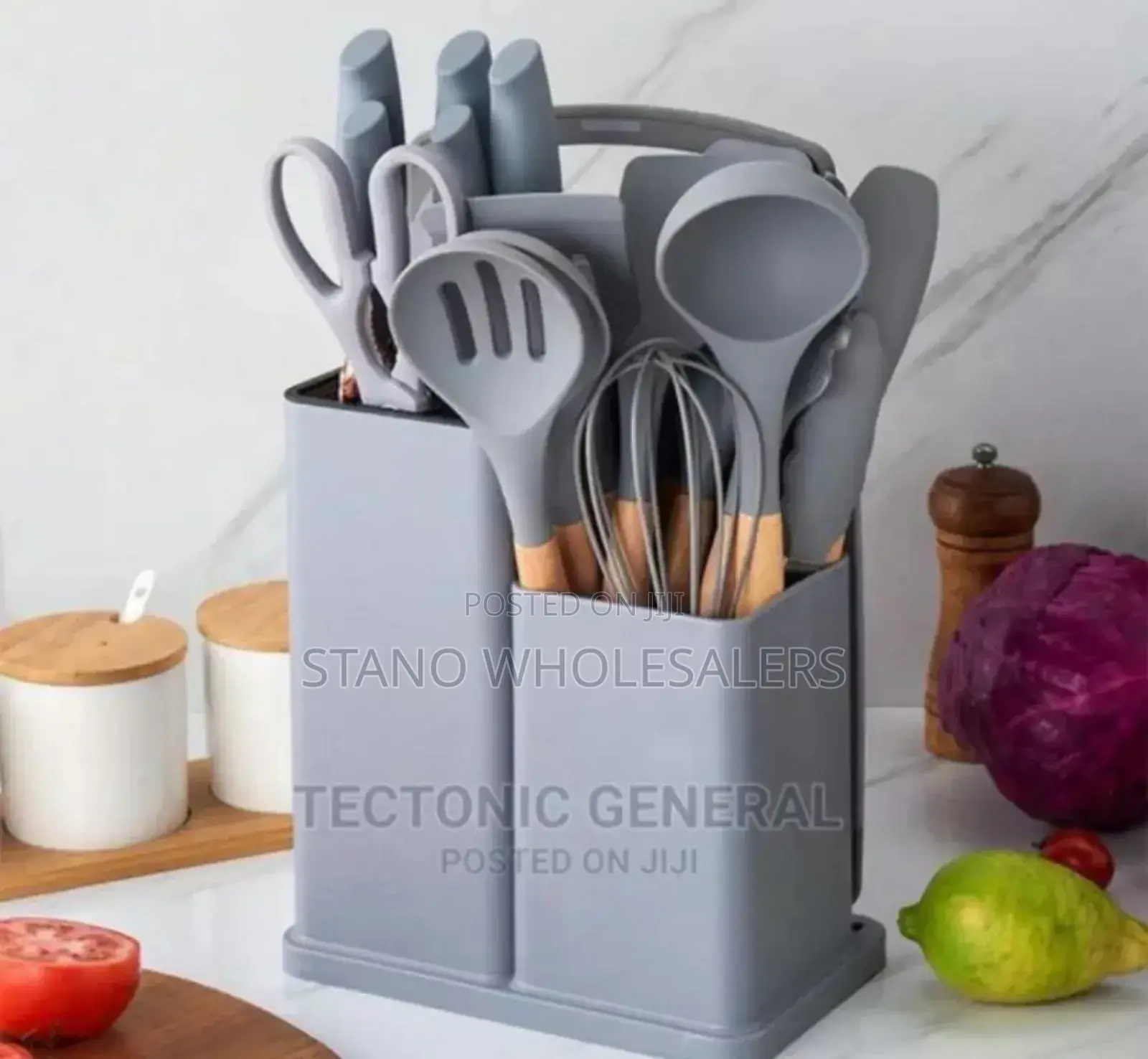 Colour Grey-19pcs Silicone Spoons