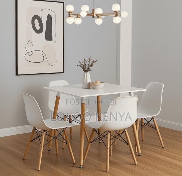 Dining Table; White-Nordic Wood MDF Top Dining Table - thumbnail 2