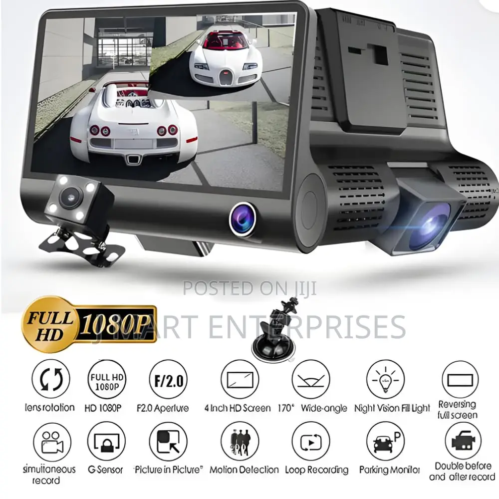 3 Channel Dash Cam 1080p, Front, Inside Rear Camera